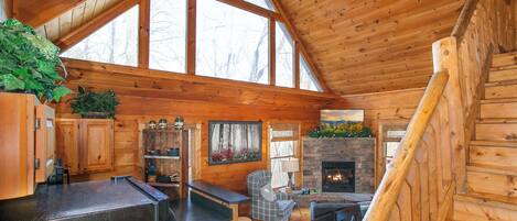 Télévision, cheminée, jeux vidéo, baby-foot