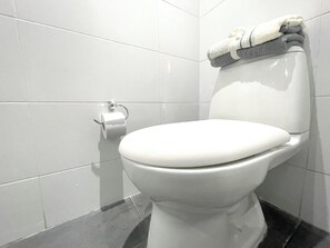 Sèche-cheveux, serviettes fournies, savon, papier toilette