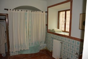 Bidet, towels, soap, toilet paper