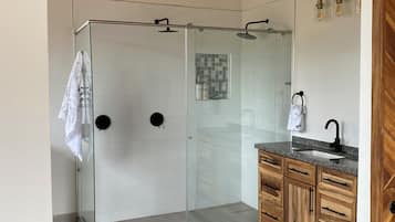 Regadera, secadora de cabello, bidet, toallas
