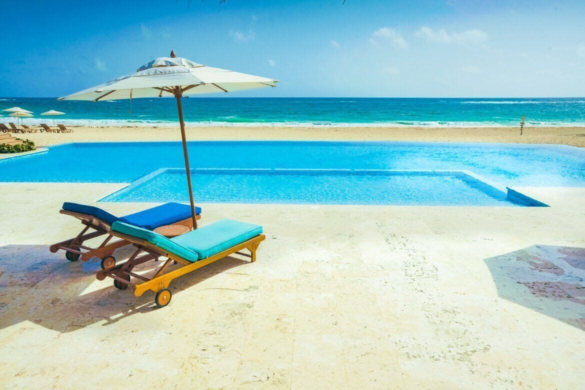 Private beach, white sand, beach cabanas, sun-loungers