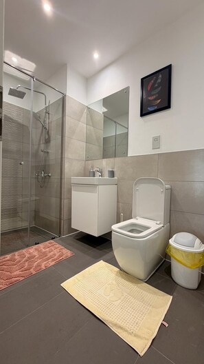 Dusche, Handtücher, Seife, Toilettenpapier