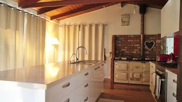 Oven, stovetop, electric kettle, toaster