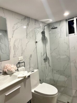 Shower, hair dryer, towels, soap - Exclusive 3 Suite Luxury Panoramic_Pool_Cinema_Gym (Santo Domingo)
