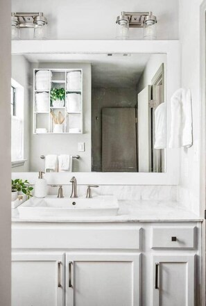 Hair dryer, soap, toilet paper