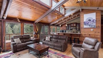 TV connectée, cheminée, lecteur de DVD, table de tennis de table