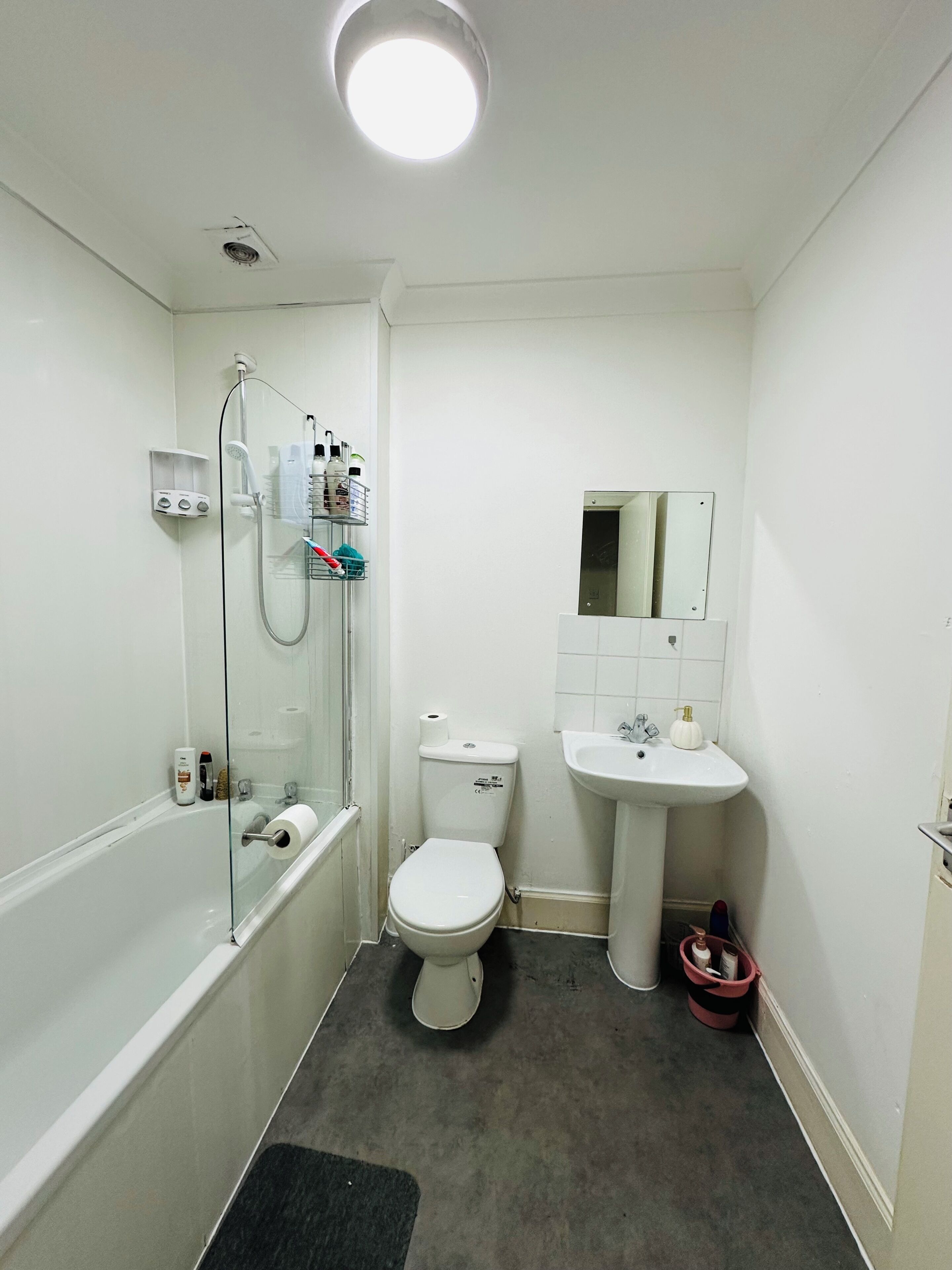 Jetted bath, towels, soap, toilet paper