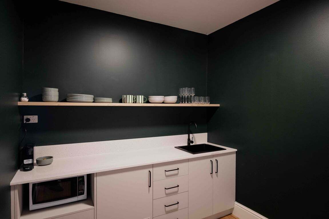 Fridge, microwave, coffee/tea maker, electric kettle