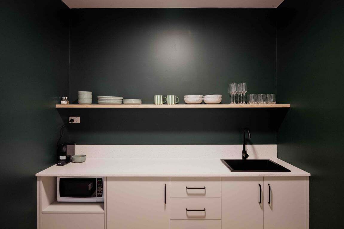 Fridge, microwave, coffee/tea maker, electric kettle