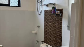 Shower, bidet, towels, soap