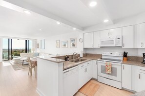 Fridge, microwave, oven, stovetop - Oceanfront Condo w/VIEWS|Hot Tub|Pool|Beach Access (Atlantic Beach)