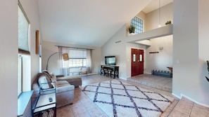 Family Apartment, Patio, Mountain View | Living area | 60-inch Smart TV with cable channels - Family Oasis Ranch 3BR Pool Mystic Falls (Las Vegas)