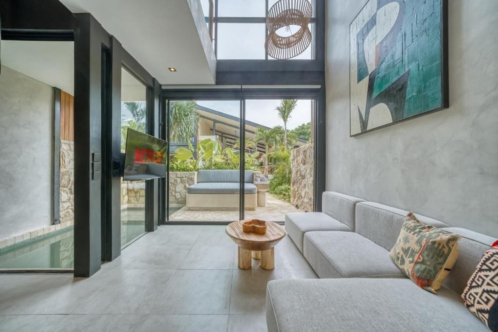 Standard Villa, Balcony, Pool View | Living area | TV