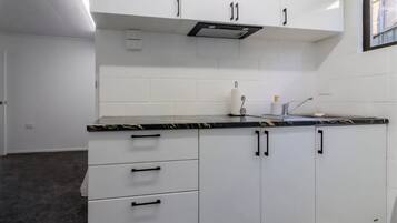 Fridge, microwave, coffee/tea maker, electric kettle