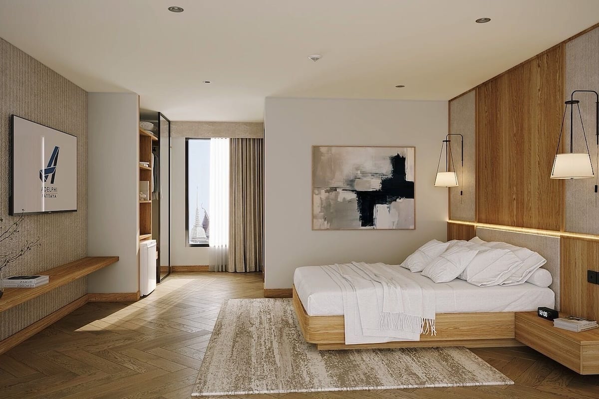 خزنة داخل الغرفة ومكتب ومساحة عمل للكمبيوتر المحمول وستائر تعتيم