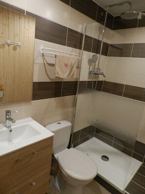 Sèche-cheveux, serviettes fournies, savon, papier toilette