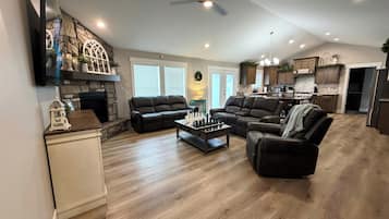 Smart TV, fireplace, table football