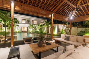 Deluxe Villa, Balcony, Pool View | Living area | 32-inch Smart TV with digital channels - Villa Sora by Alfred in Bali (Seminyak)