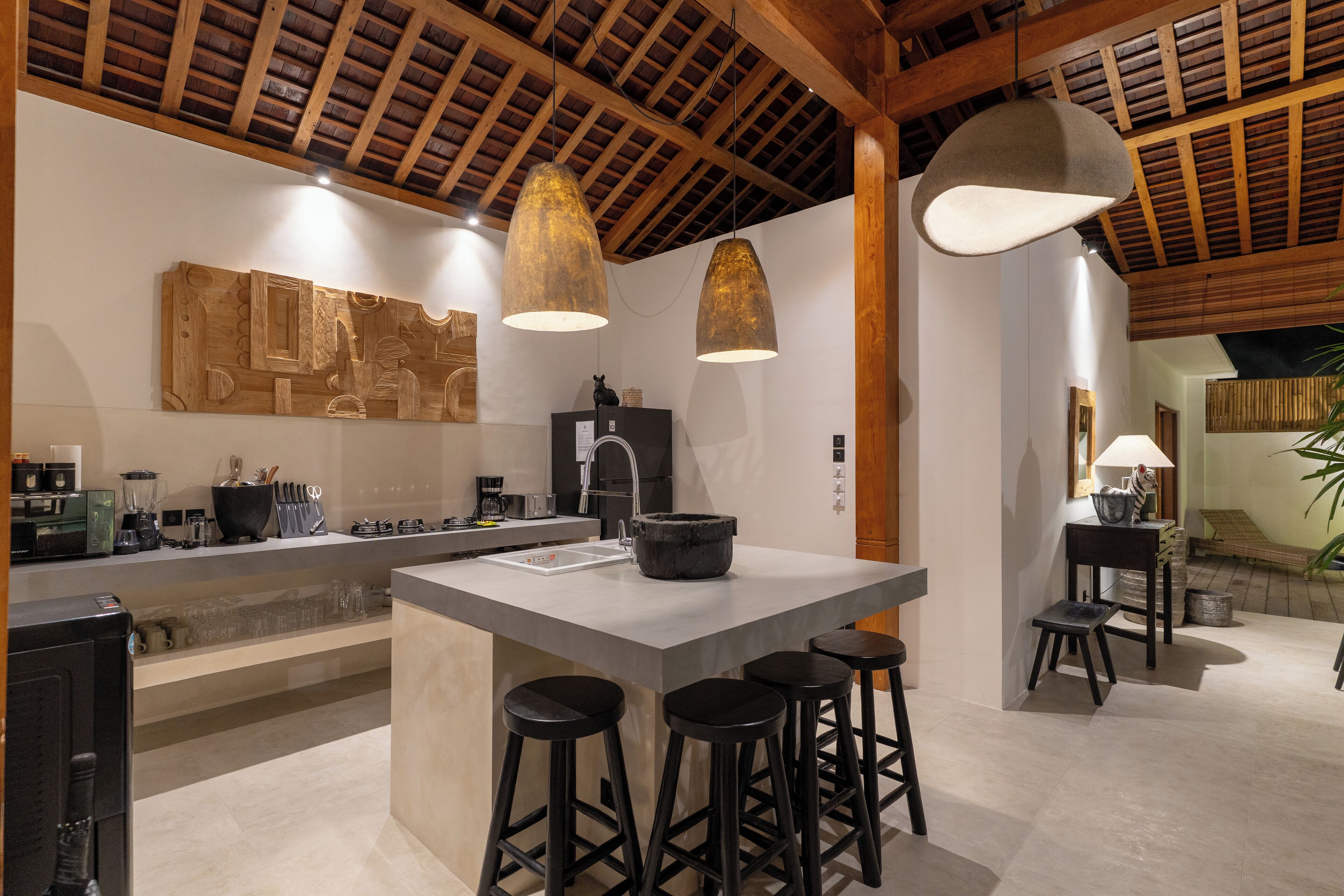 Deluxe Villa, Balcony, Pool View | Private kitchen | Fridge, stovetop, coffee/tea maker, electric kettle