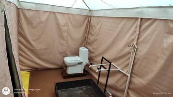 Superior Tent, Lanai, Mountain View | Bathroom | Shower, towels, soap, toilet paper