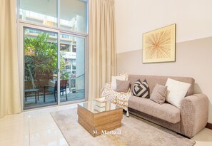 Luxury Studio | Living area - Manzil - Studio in JVC near Circle Mall (Dubai)