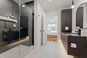 Shower, hair dryer, towels - 1BR Suite w/ Private Balcony | Pool + Terrace + Restaurant | The Code (Austin)