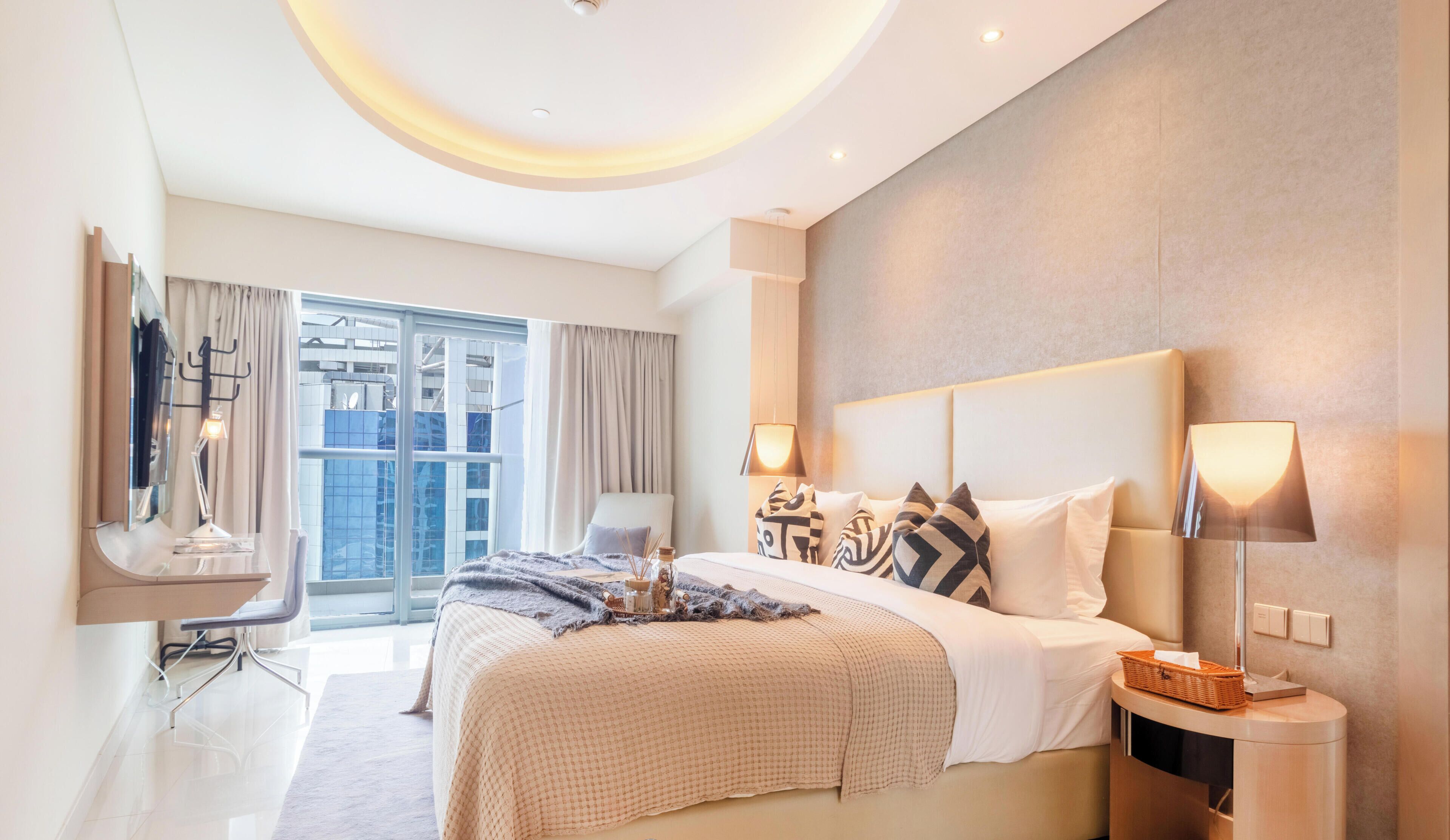 奢华公寓, 阳台, 城市景观 | 遮光窗帘、熨斗/熨衣板、免费 WiFi