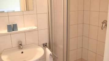 Double Room | Bathroom | Shower, hair dryer, towels, soap