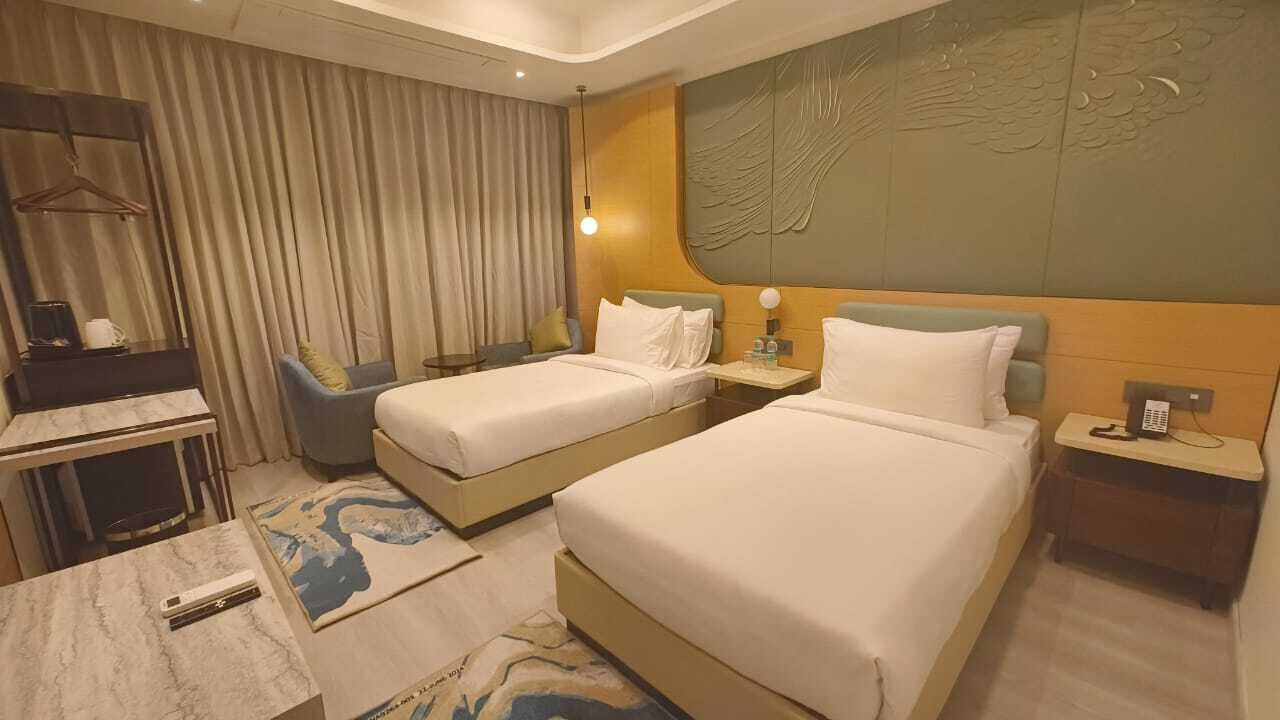 Deluxe-herbergi fyrir tvo, tvö rúm | Ókeypis þráðlaus nettenging