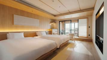 Tomannsrom i japansk stil, balkong, havutsikt (Semi-Open Air Bath, 46-51 sqm) | Safe på rommet, wi-fi (inkludert) og sengetøy