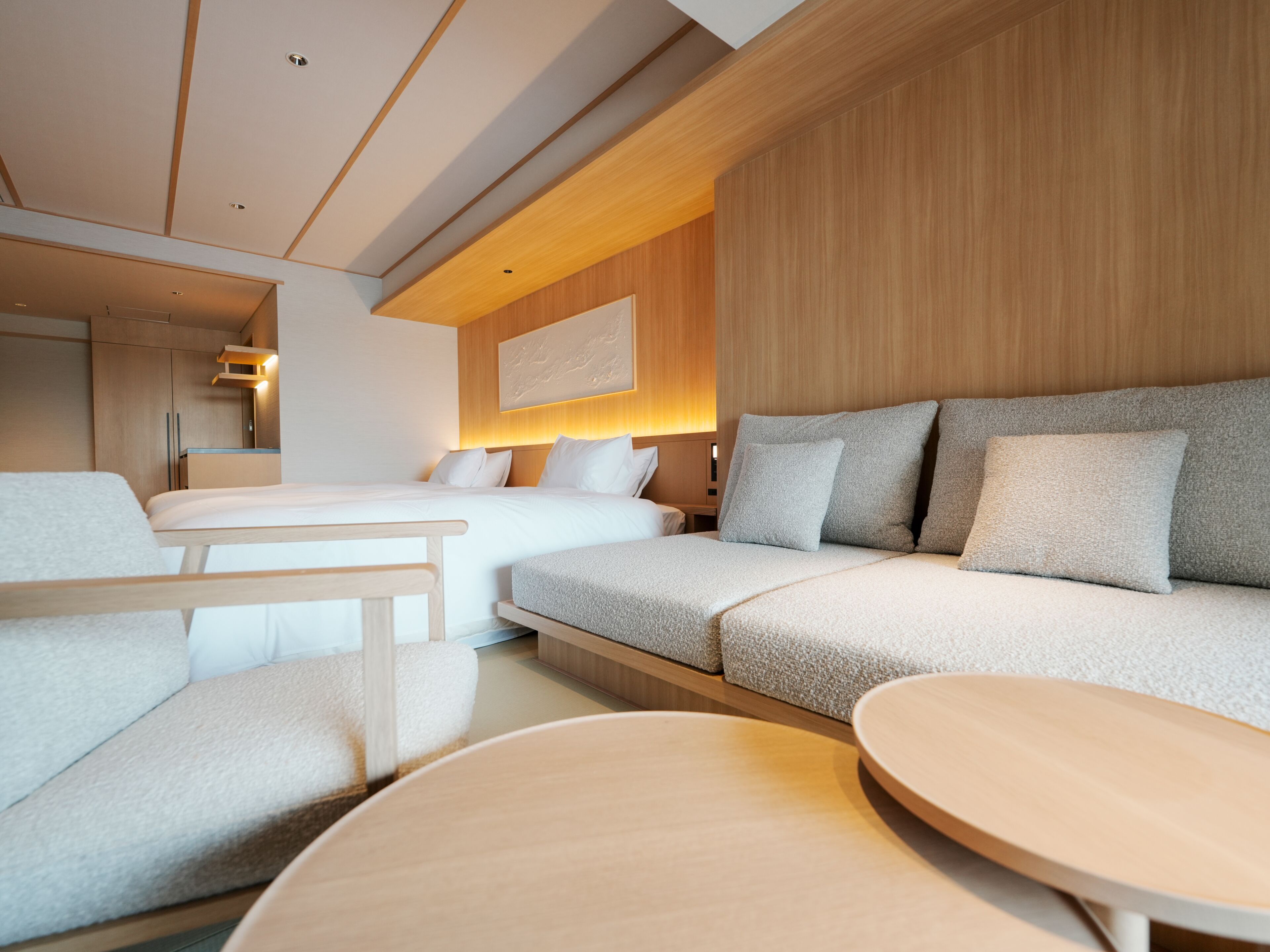 Tomannsrom i japansk stil, balkong, havutsikt (Open-Air Cypress Bath, 54 sqm) | Safe på rommet, wi-fi (inkludert) og sengetøy
