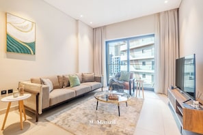 Luxury Apartment, City View | Living area - Manzil - 1BR in Arjan with City Views (Dubai)