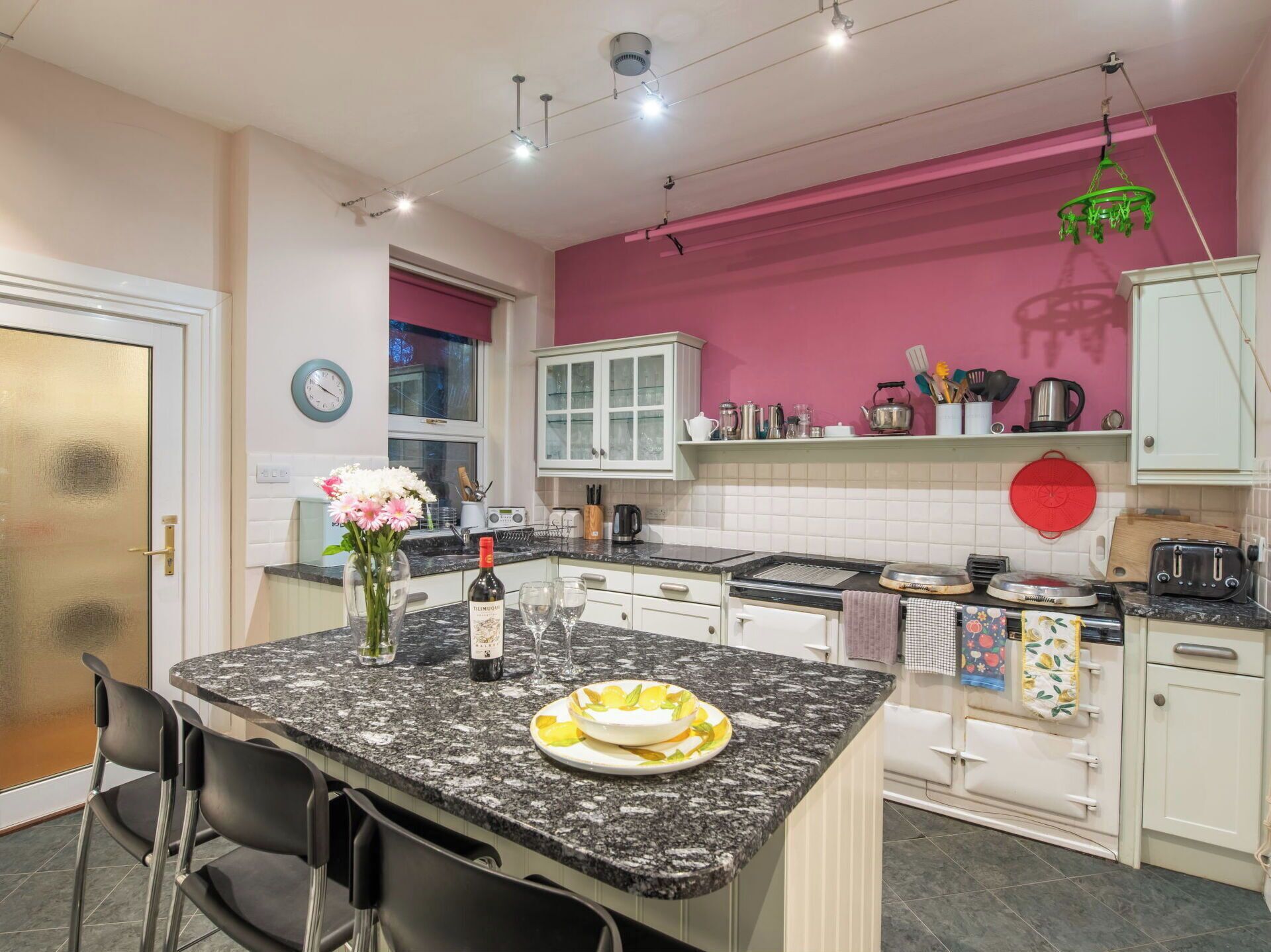 Microwave, oven, dishwasher, high chair