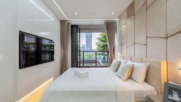 Premium Apartment, 4 Bedrooms, City View | Free minibar, desk, laptop workspace, blackout drapes