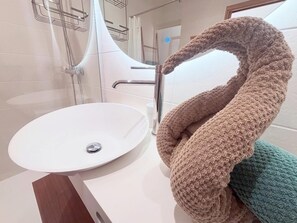 Douche, sèche-cheveux, serviettes fournies, papier toilette