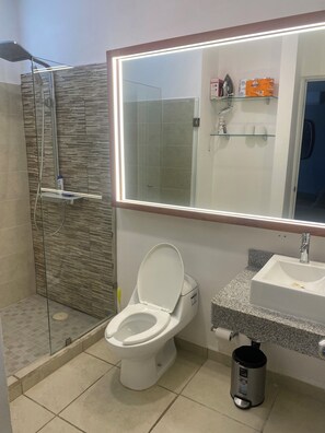 Dusche, Haartrockner, Handtücher, Seife