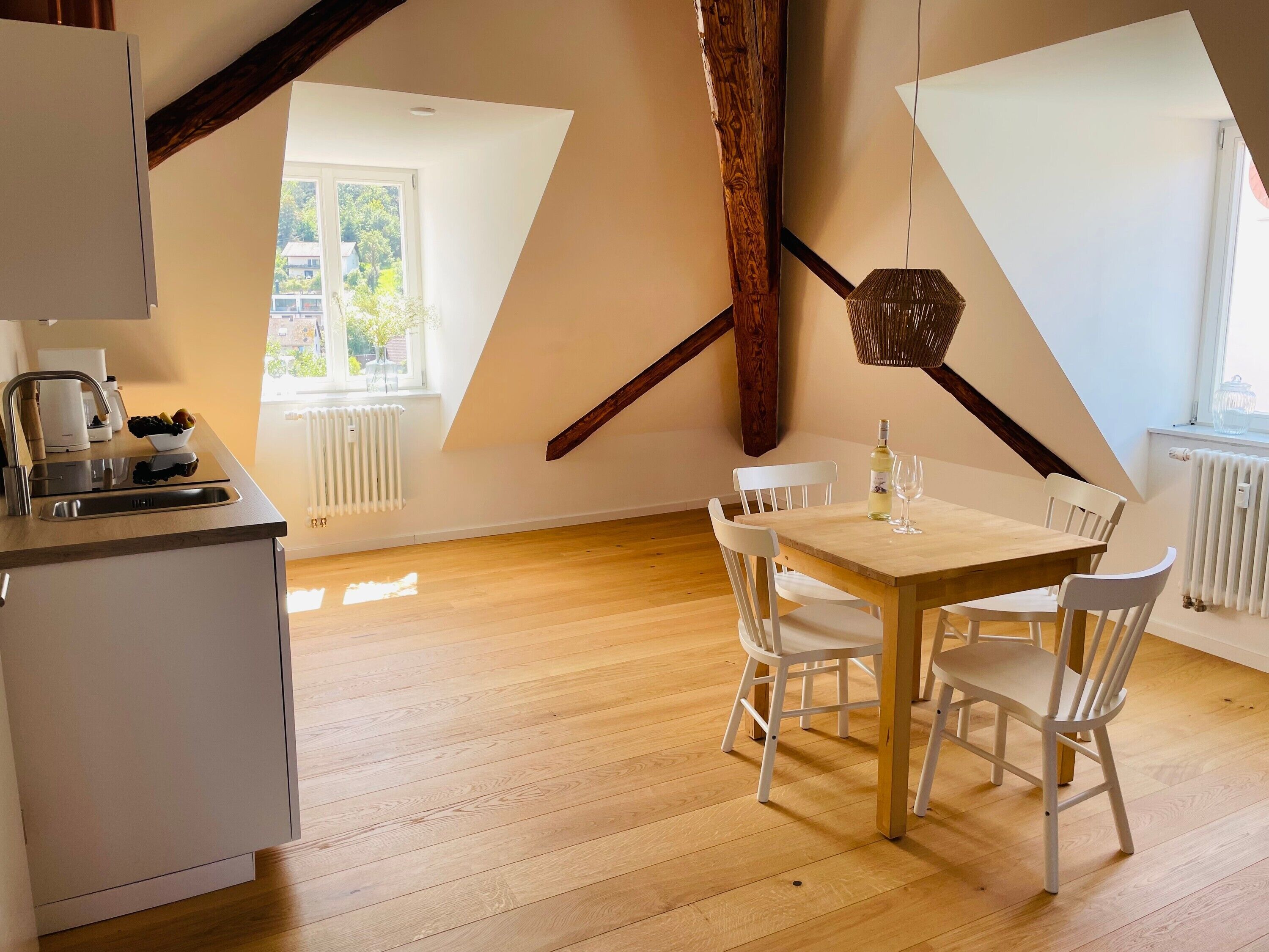 Fridge, oven, stovetop, coffee/tea maker