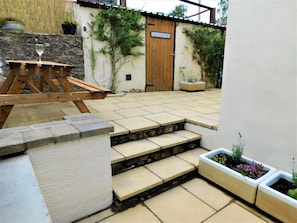 Terrace/patio - Charming 3 bedroom/3 bathroom cottage with log burner in Cumbria's Eden Valley. (Winton)