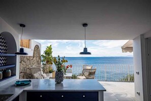 Terrace/patio - Spectacular Amalfi Coast views from an elegant cliffside villa with pool by sea! (San Montano)