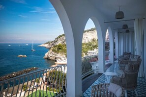 Terrace/patio - Spectacular Amalfi Coast views from an elegant cliffside villa with pool by sea! (San Montano)