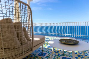 Terrace/patio - Spectacular Amalfi Coast views from an elegant cliffside villa with pool by sea! (San Montano)
