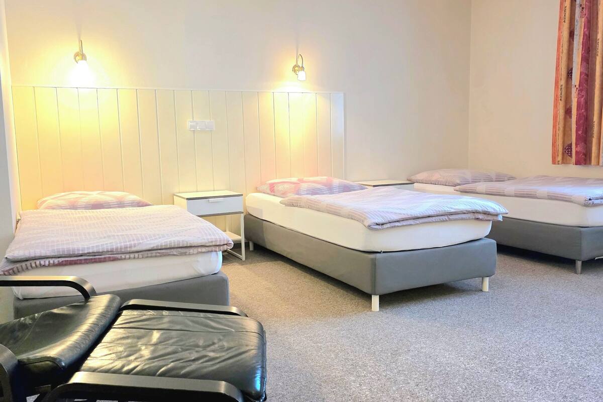 Standardværelse til 3 personer | Skrivebord, arbejdsområde til bærbare computere, strygejern/strygebræt