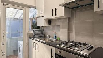 Fridge, microwave, oven, electric kettle