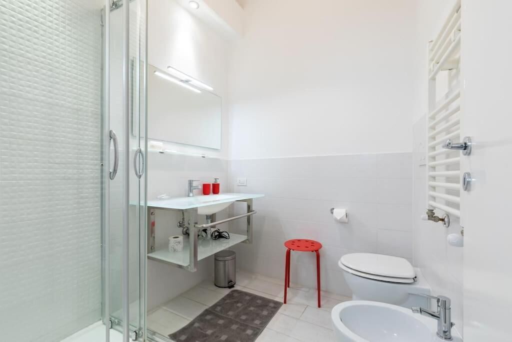 Hair dryer, bidet, towels, soap