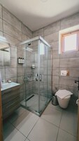 Duş, ücretsiz banyo/kozmetik ürünleri, saç kurutma makinesi, terlik 