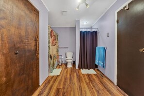 Hair dryer, bidet, towels, soap