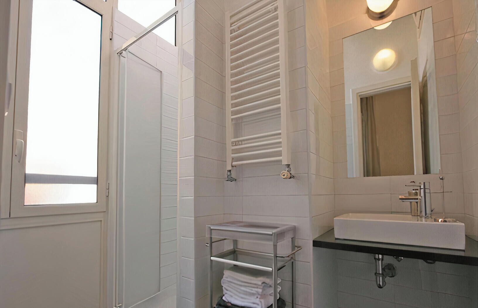 Hair dryer, bidet, towels, soap
