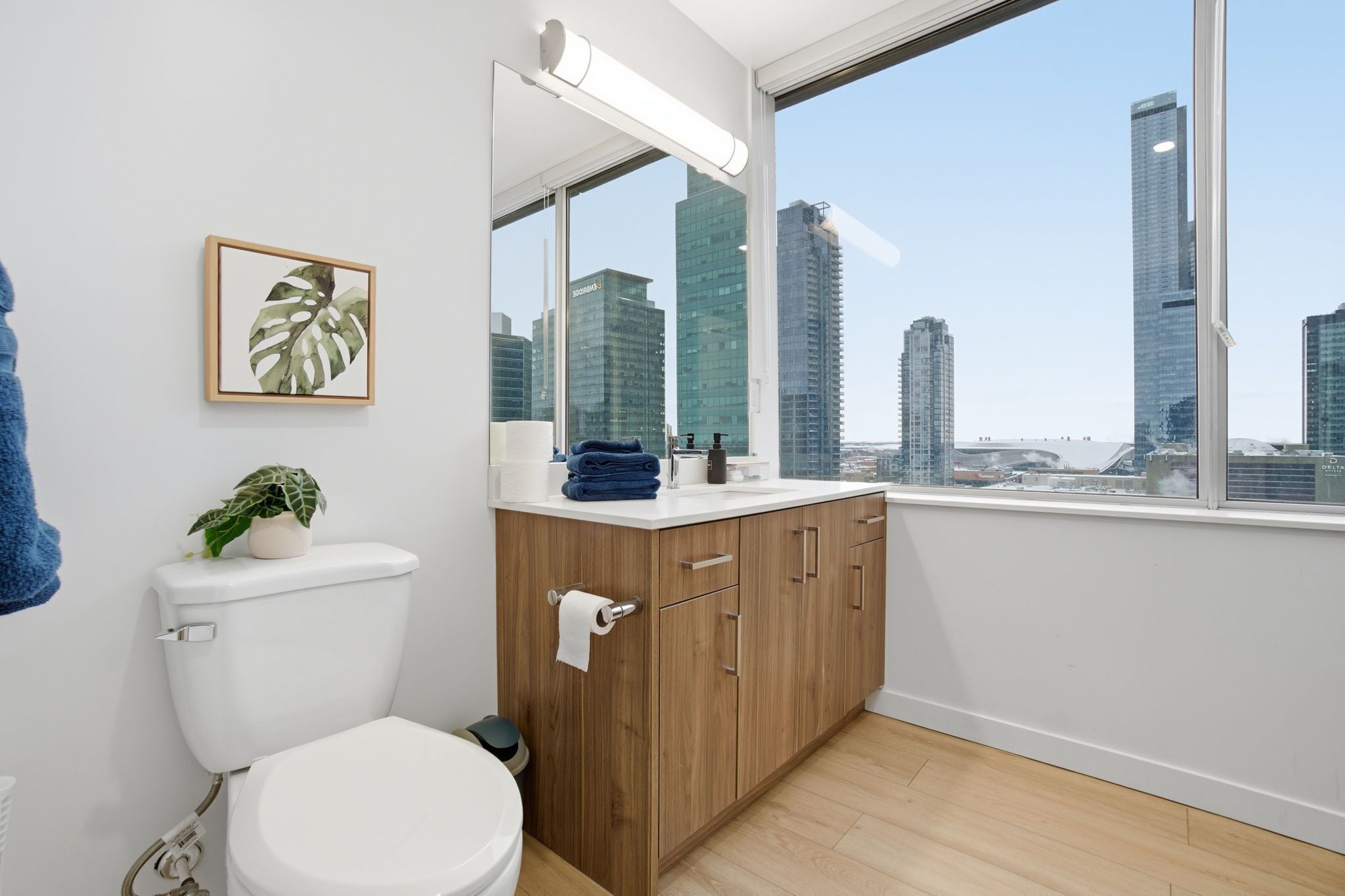 Shower, jetted tub, towels, soap