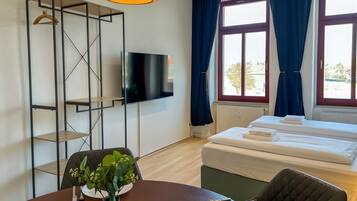 2 makuuhuonetta, silitysrauta/-lauta, vauvan matkasänky, ilmainen Wi-Fi