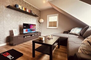 Télévision, lecteur de DVD, livres, chaîne hi-fi